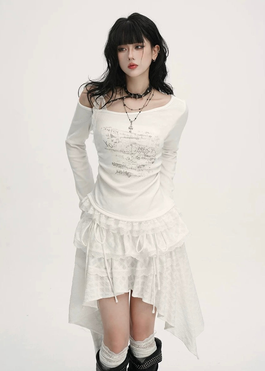 Asym Lace Hem Frill Skirt / LG1395