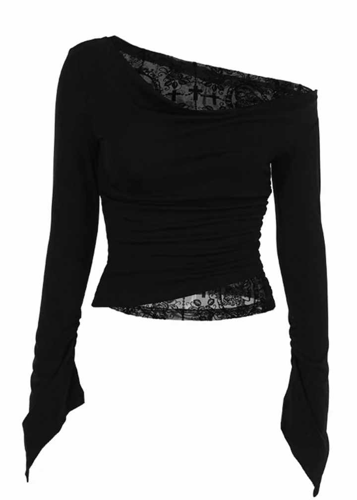 GOTHIC DRAPE ONE SHOULDER LACE TOP / LG1559