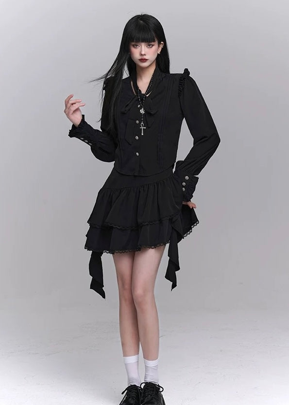 gothic black shirt & ghost ruffle skirt / LG1233