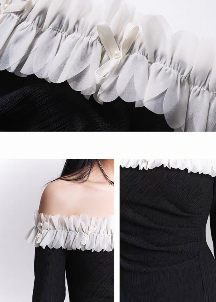 Off Shoulder Frill Long Dress / LG1519