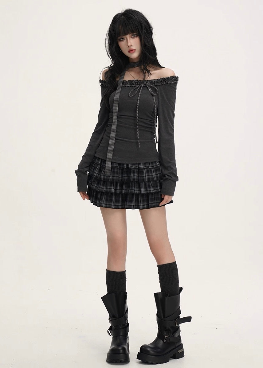 OFF SHOULDER LACE RIB TOP / LG1536