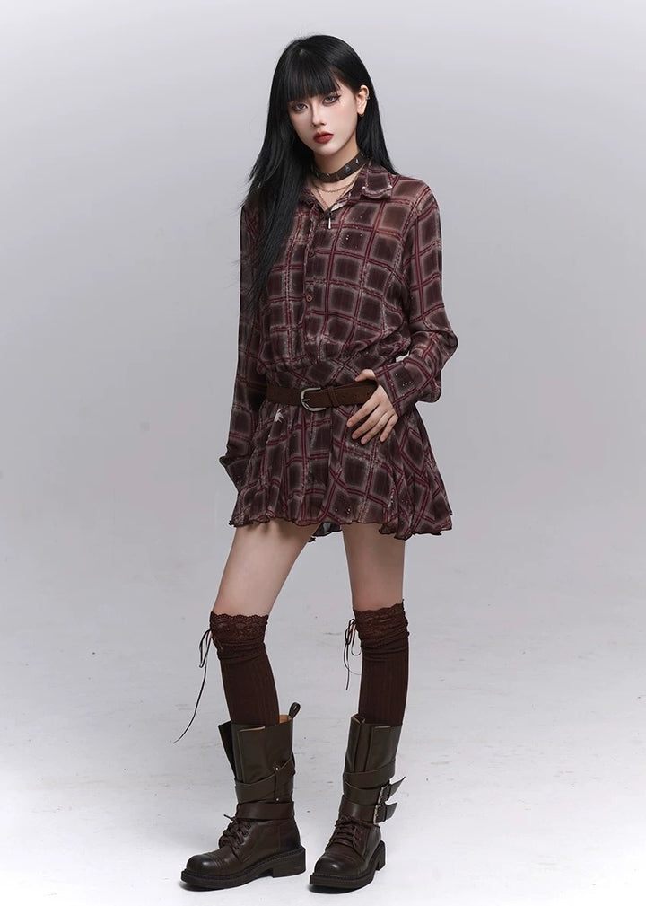 Vintage Check Frill Onepiece / lg1360