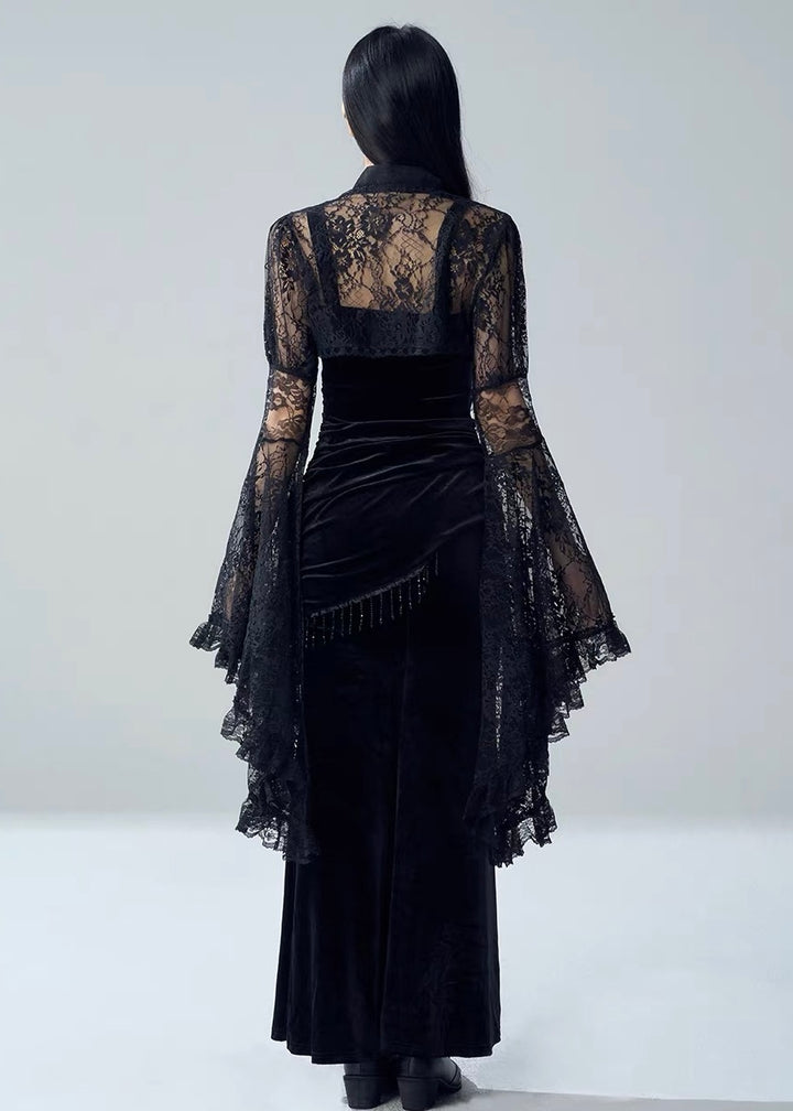VELVET LACE DRAPE DRESS / LACE BELL SLEEVE BOLERO / LG1731