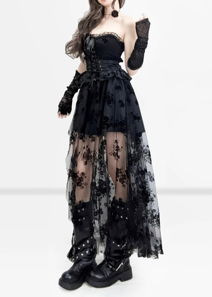 GOTHIC FLOCKY TULLE DRESS SET / LG1137