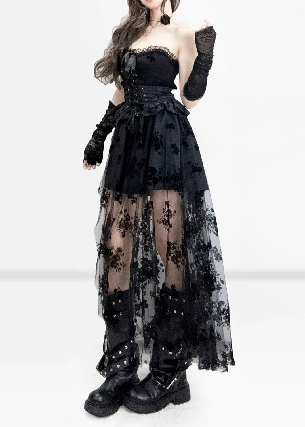 GOTHIC FLOCKY TULLE DRESS SET / LG1137