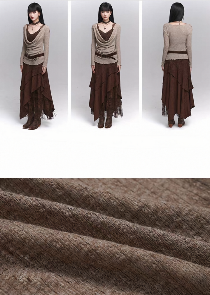 Drape neck x lace inner set top / lg1342 