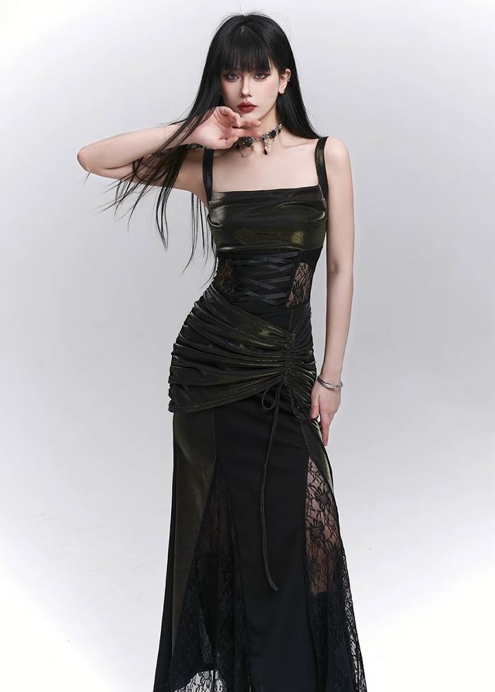 Shiny lace long dress / lg1272