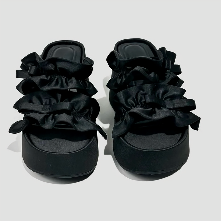 Satin ribbon platform sandals / v1126