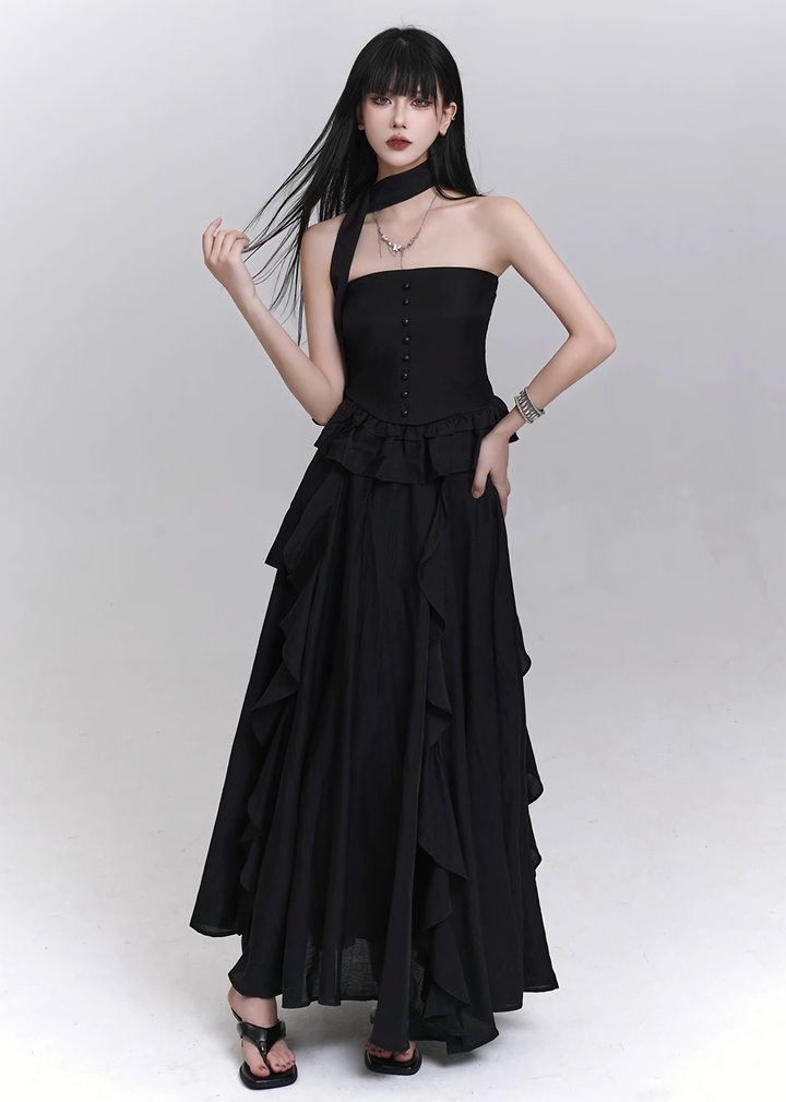 Ruffled lace tube top &amp;amp; Asymmetrical sheer volume skirt / lg1309 