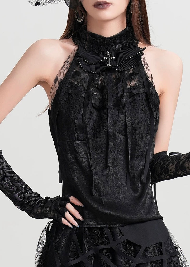 GOTHIC CROSS LACE HALTER TOP / LG1580