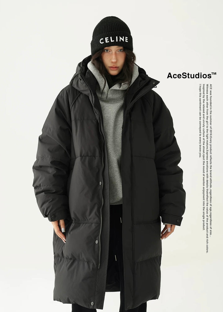 Hooded midi duck down jacket / AS1172