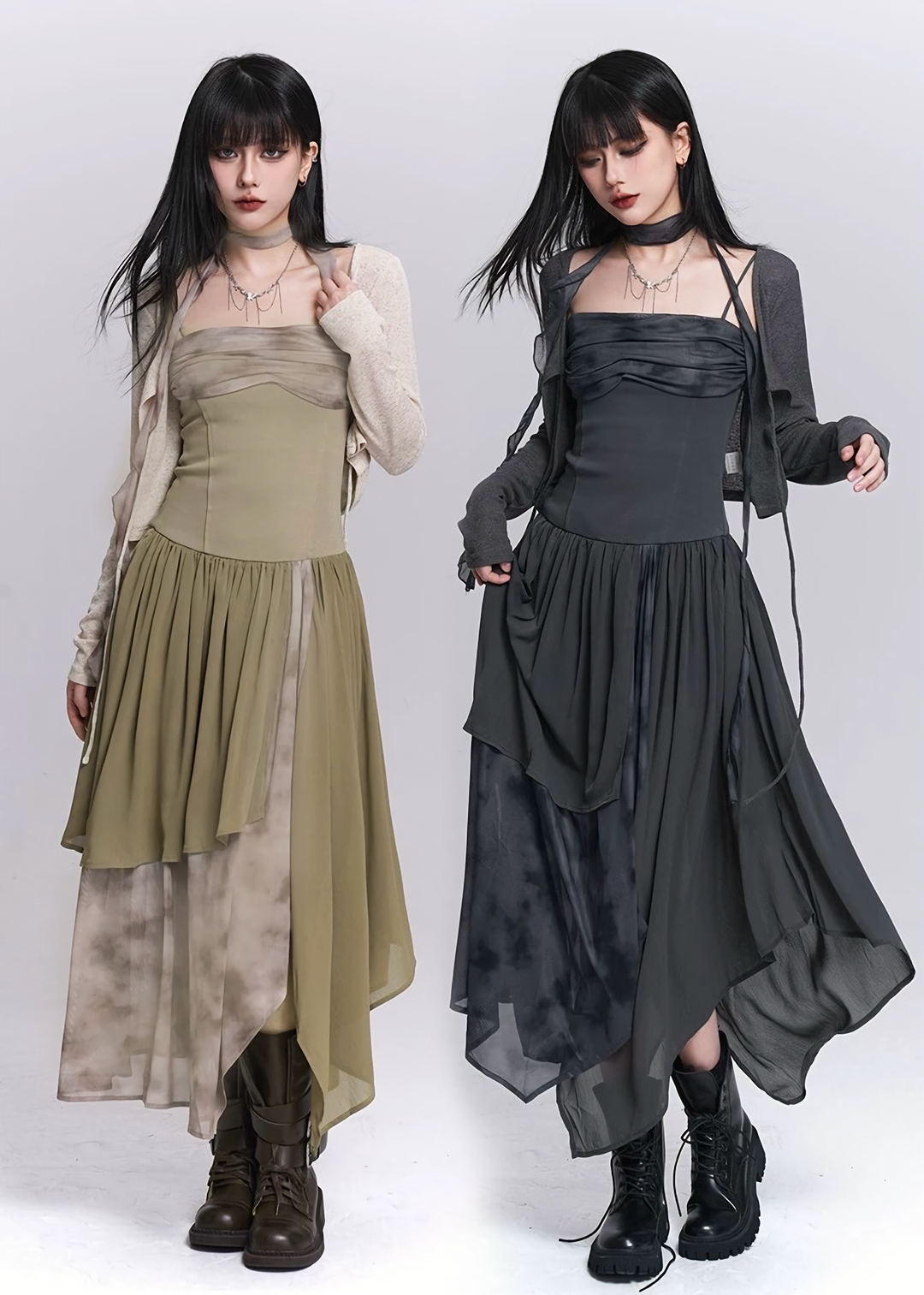 IRREGULAR LAYERED CHIFFON DRESS / LG1529