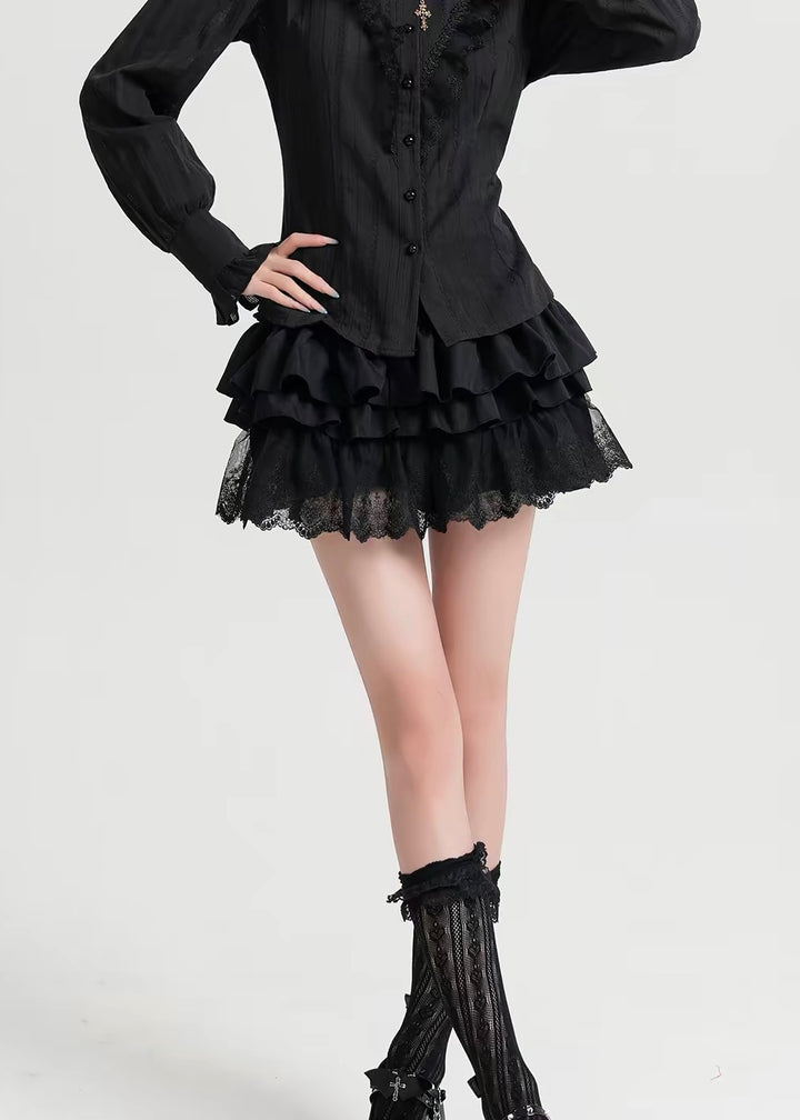 GOTHIC TIERED LACE MINI SKIRT / LG1598