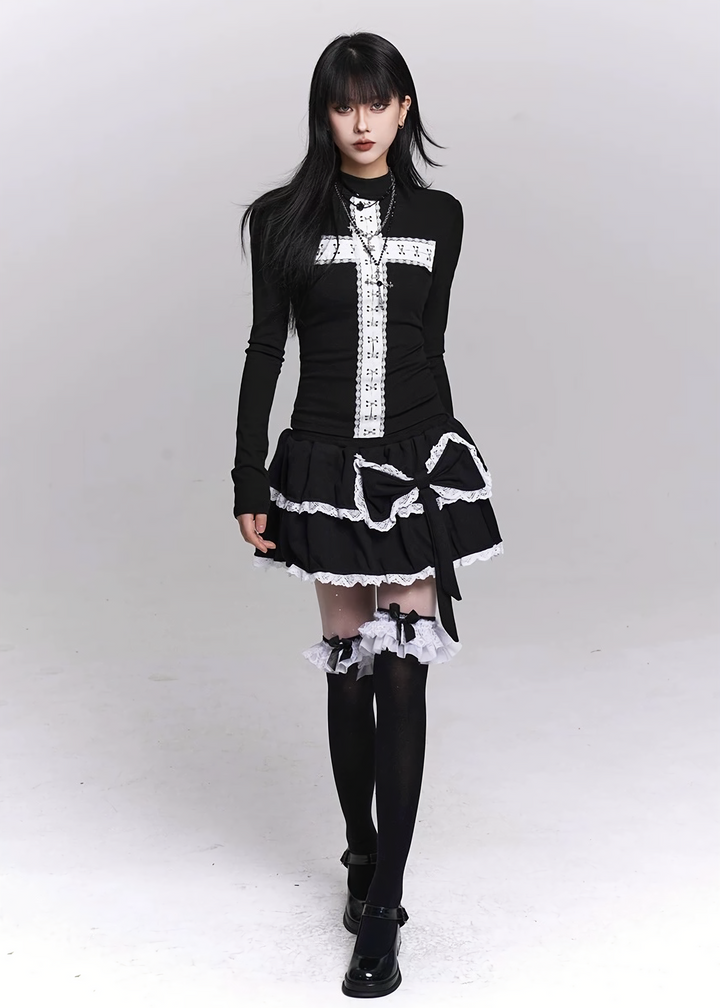 GHOSTLY CROSS HIGHNECK TOP / LG1491