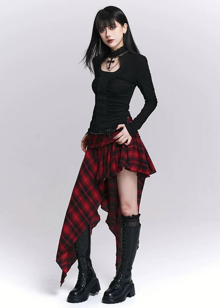Asymmetric Check Layered Skirt / LG1515