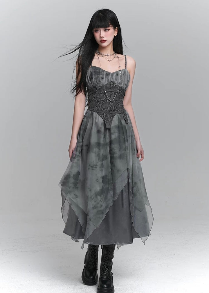 dark ruffle suspender dress / LG1231 