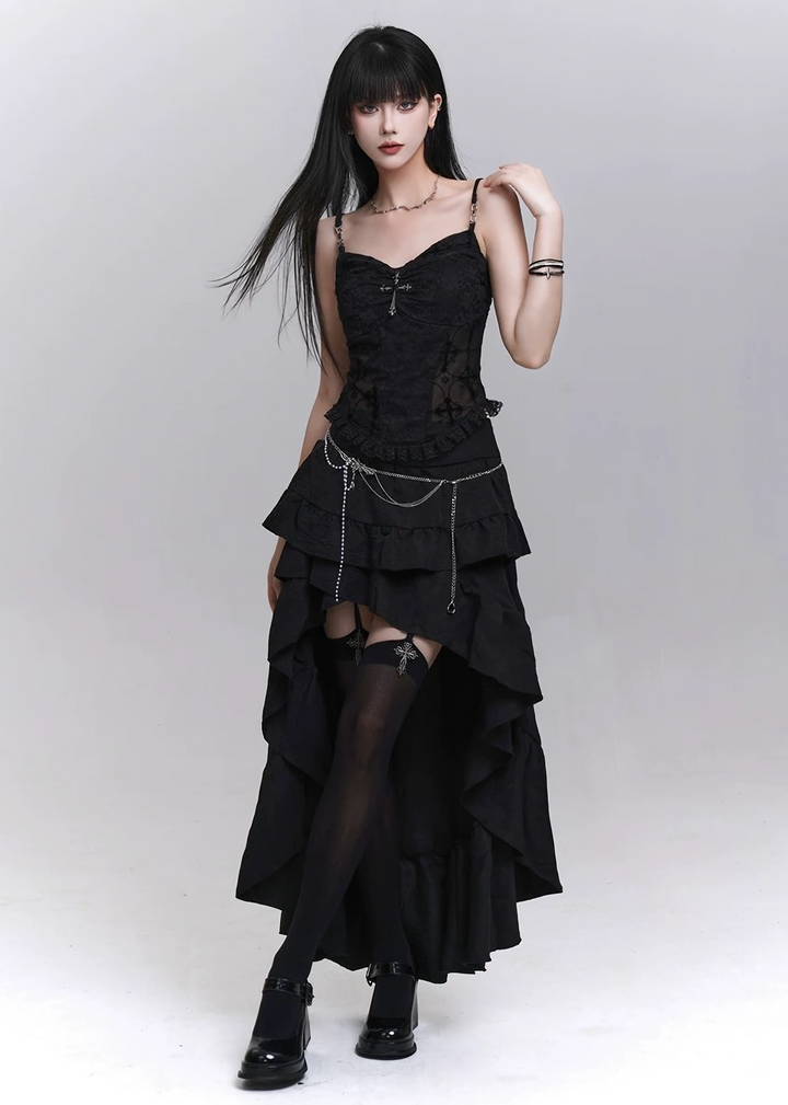 BLACK LACE CROSS CAMISOLE / LG1579