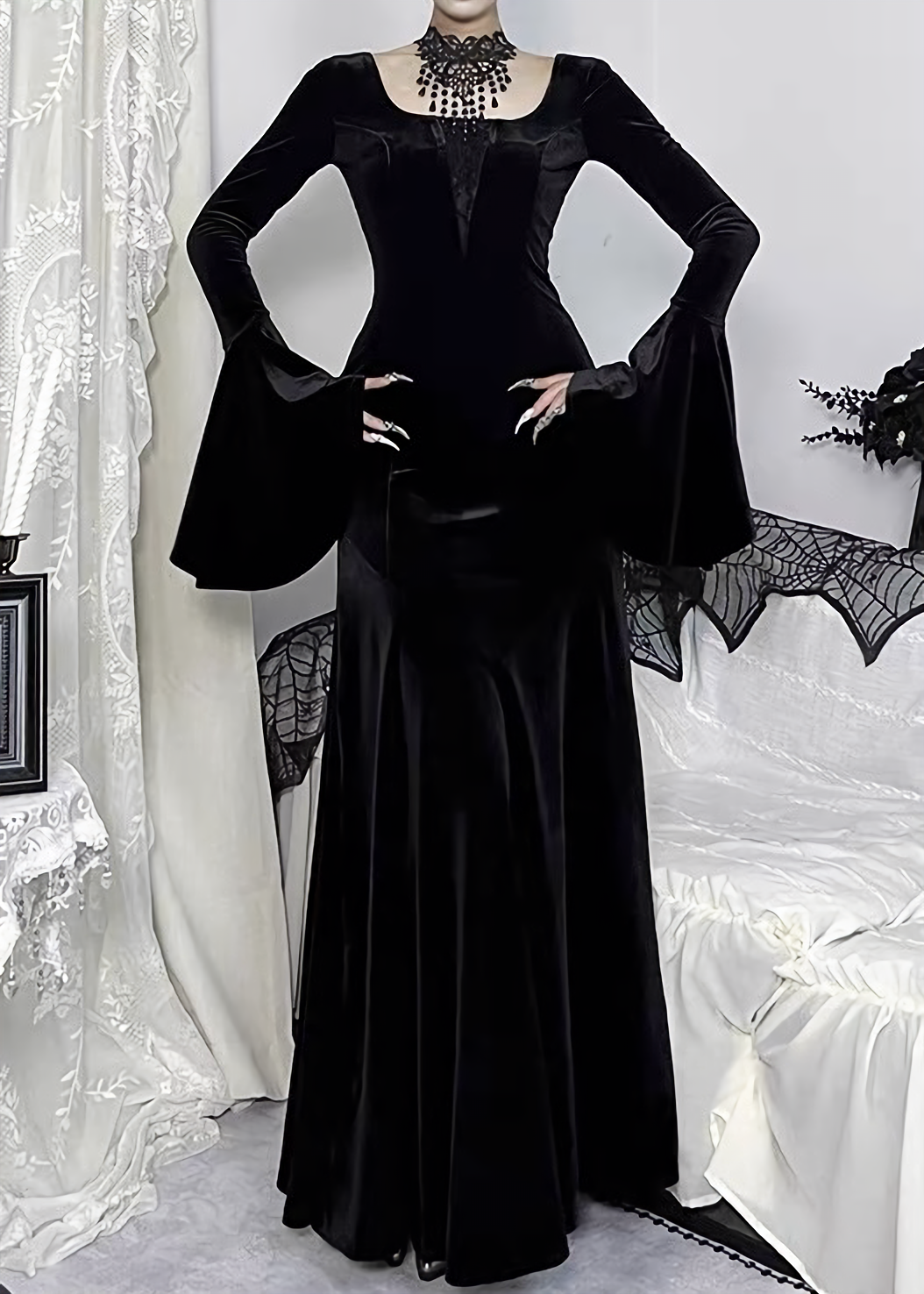 VELVET MERMAID BELL SLEEVE DRESS / LG1709
