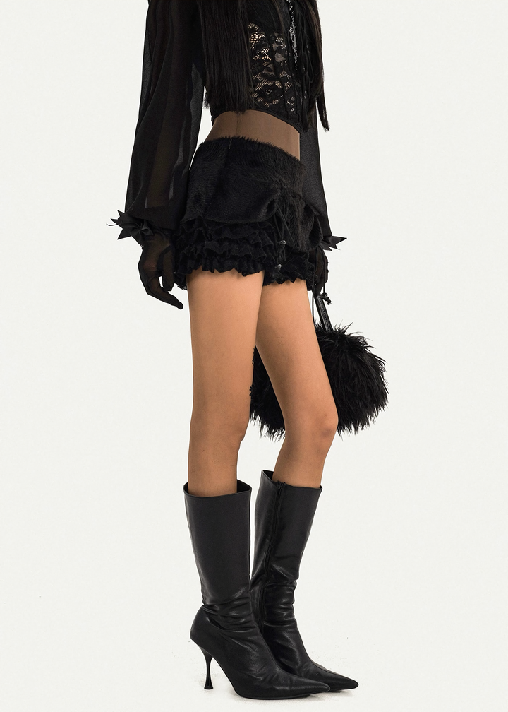 FUR LAYERED MINI SKIRT / NM1102