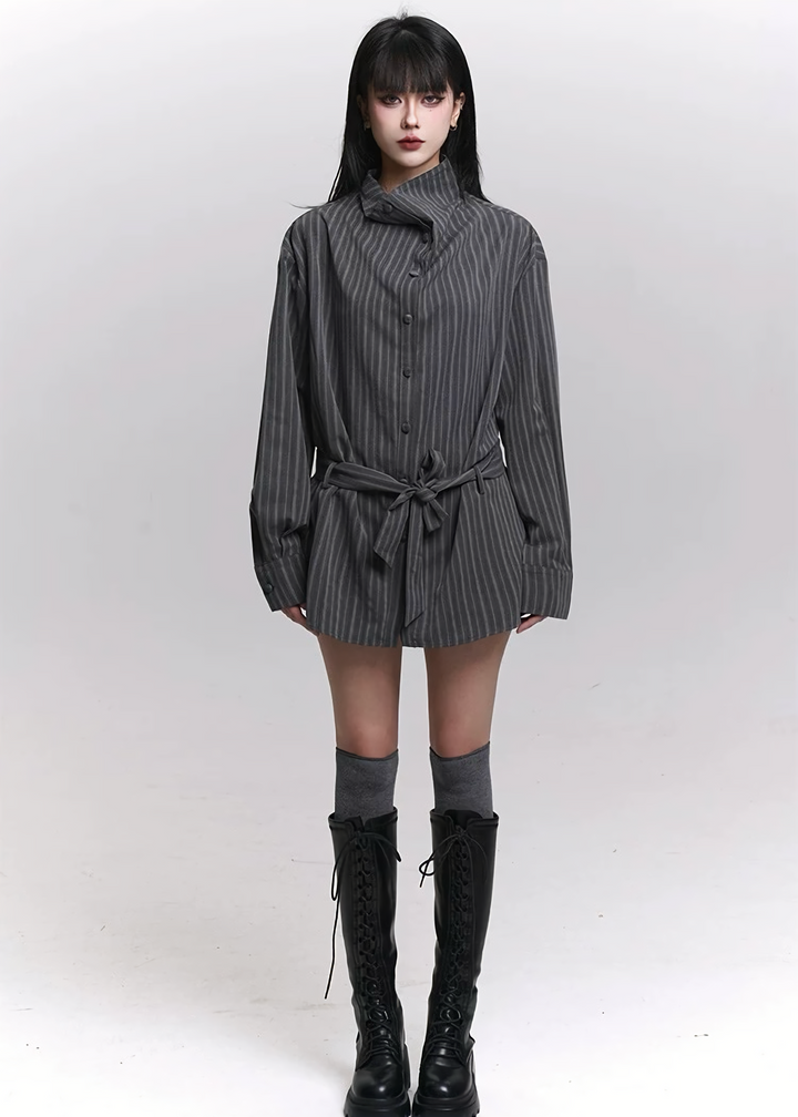 STRIPE HIGH-NECK SHIRT / LG1480