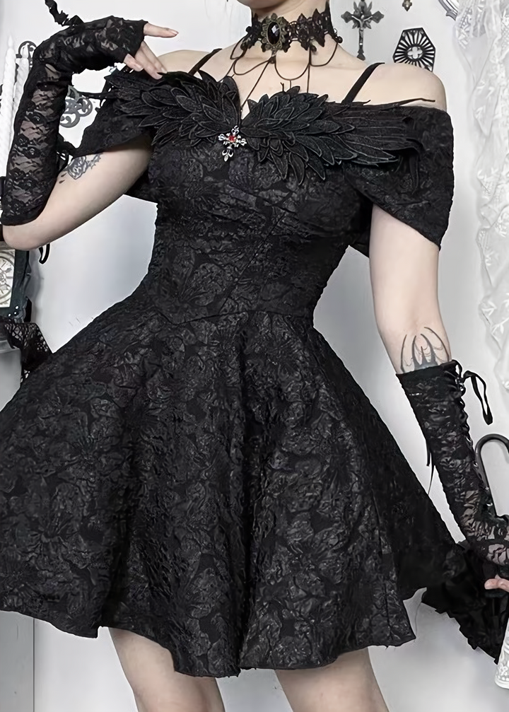 GOTHIC WING OFF-SHOULDER MINI ONEPIECE / LG1676