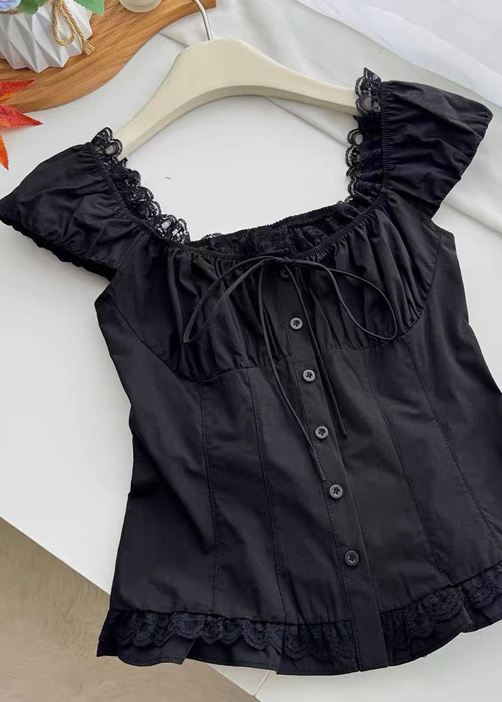 GOTHIC SQUARE NECK LACE PUFF SLEEVE TOP / LG1675