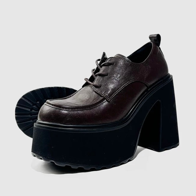 LACE-UP PLATFORM HEEL SHOES / V1164