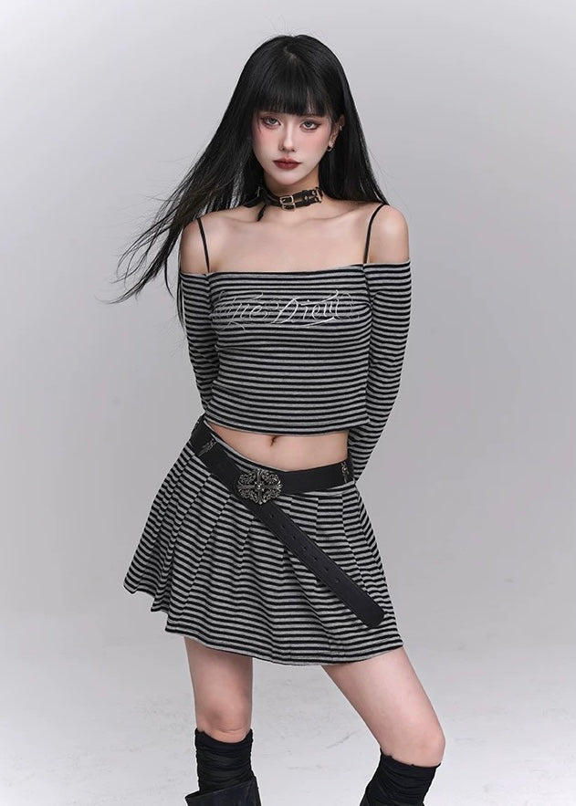 Striped chic off shoulder setup / LG1216 