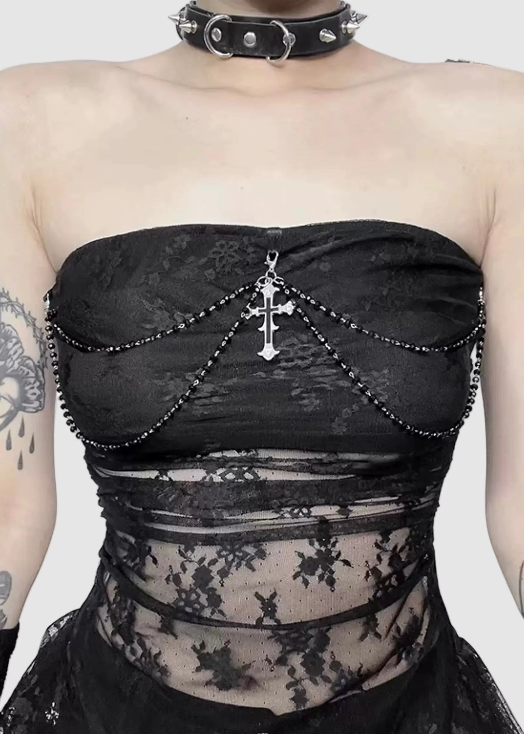 LACE CROSS DRAPE TULLE TOP / LG1587 – EU4RIA