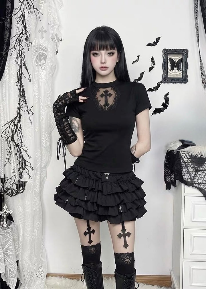 GOTHIC CROSS TIERED SKIRT SET