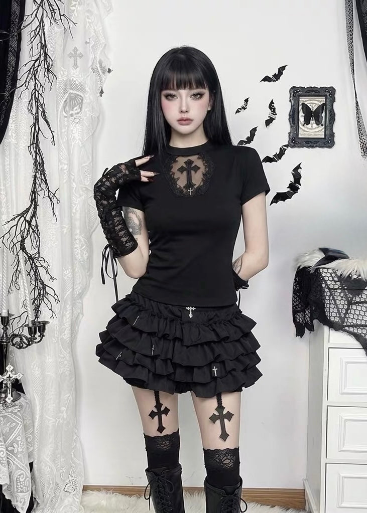GOTHIC CROSS TIERED SKIRT SET