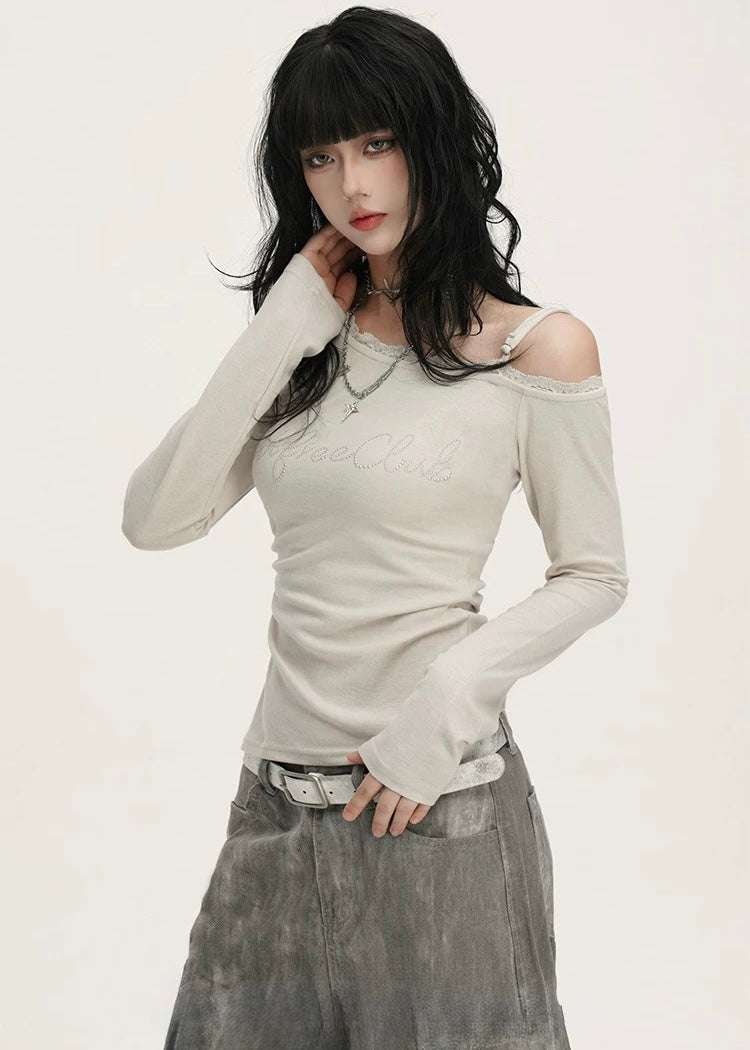 Asymmetry Off Shoulder Logo Top / LG1385