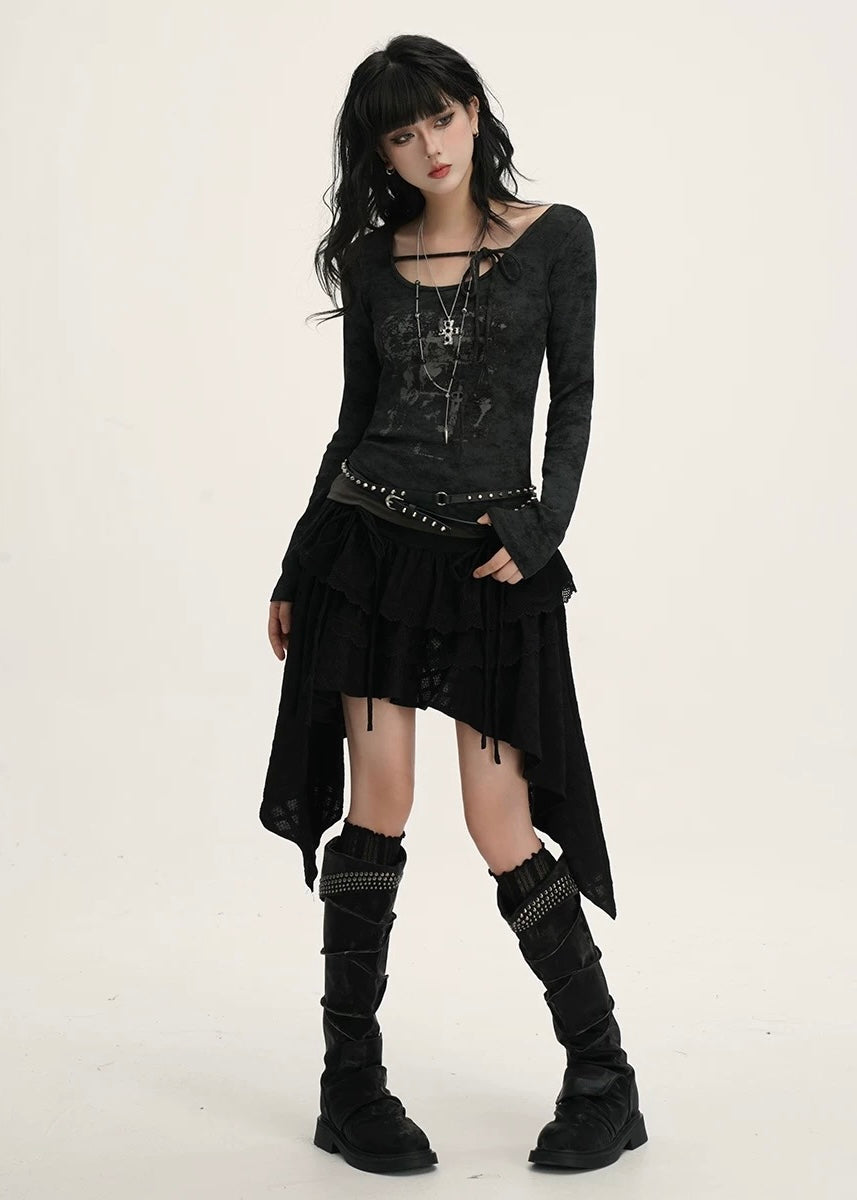 Asym Lace Hem Frill Skirt / LG1395