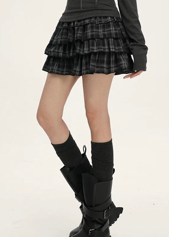 CHECK TIERED MINI SKIRT / LG1537