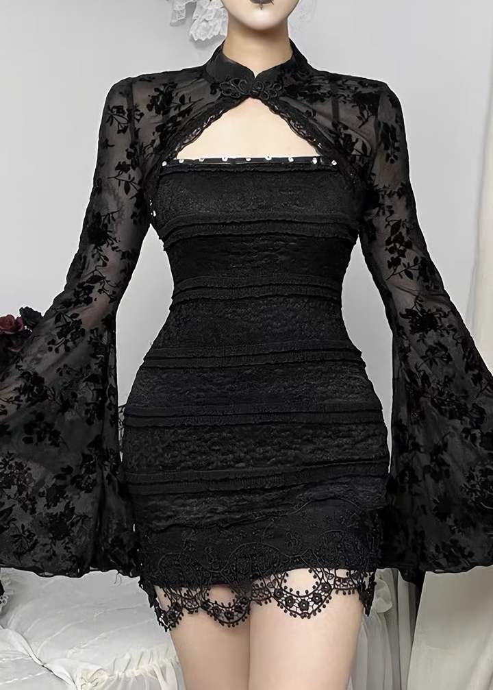 FLORAL LACE MINI DRESS &amp; BOLERO / LG1704