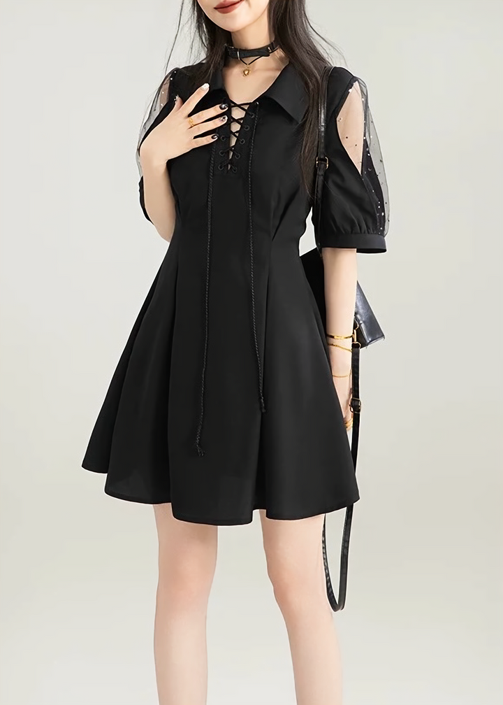 PEARL SHEER SLEEVE LACE-UP DRESS / LG1599