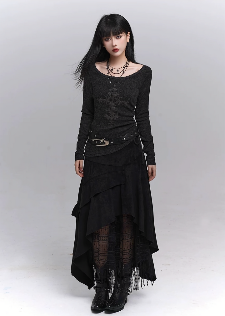 Side shirred long sleeve top / lg1339 