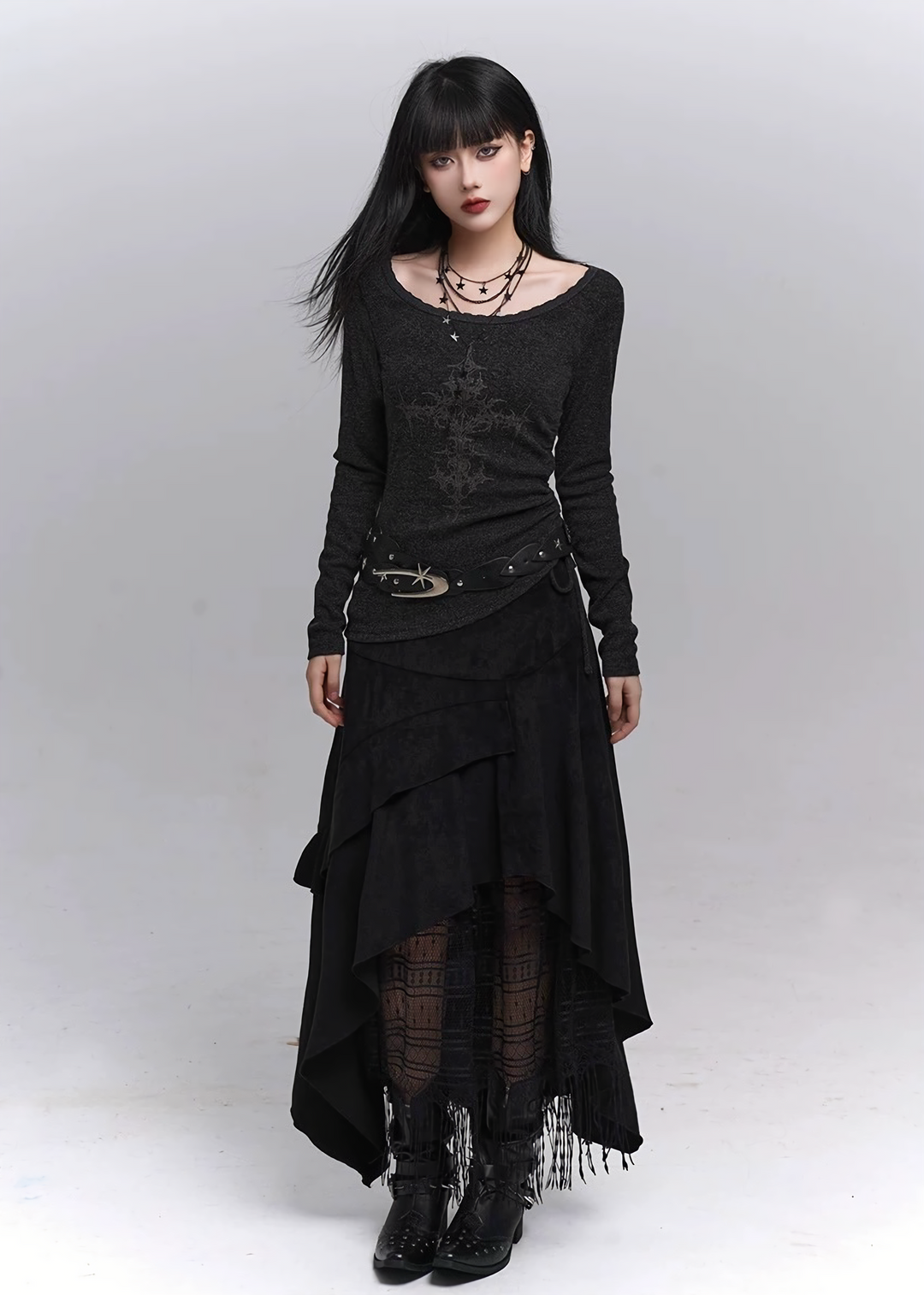 Side shirred long sleeve top / lg1339