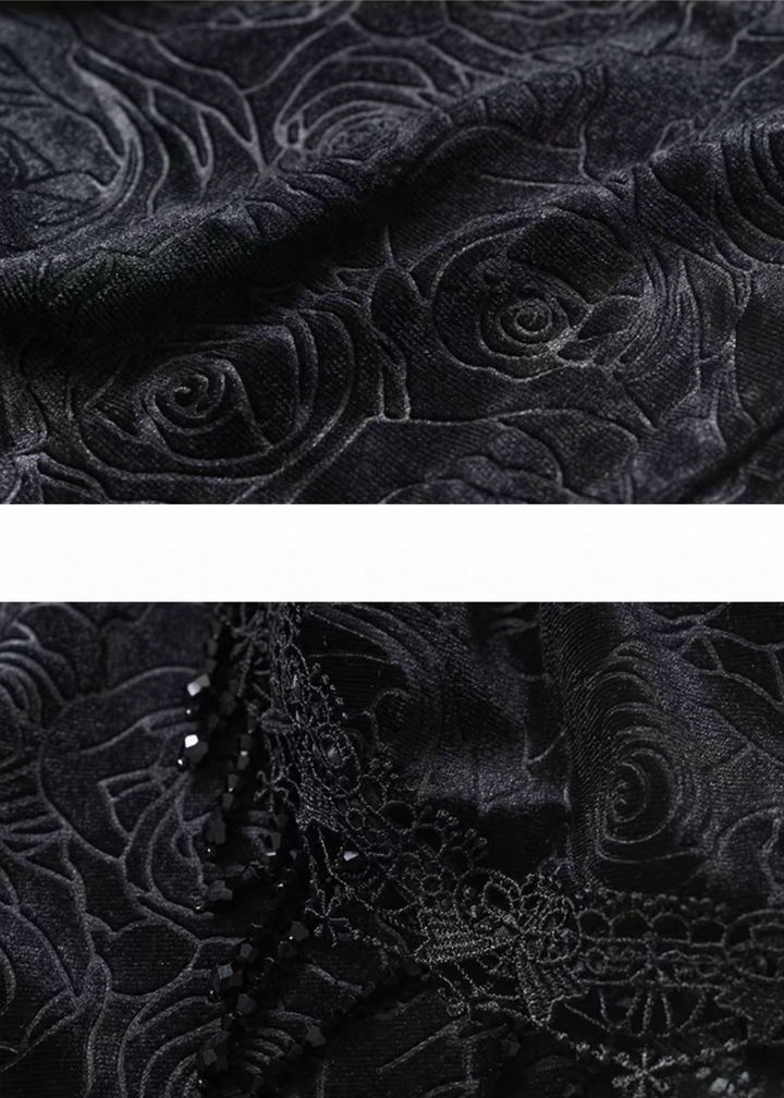 Black Jacquard Fishtail Long Skirt / LG1521