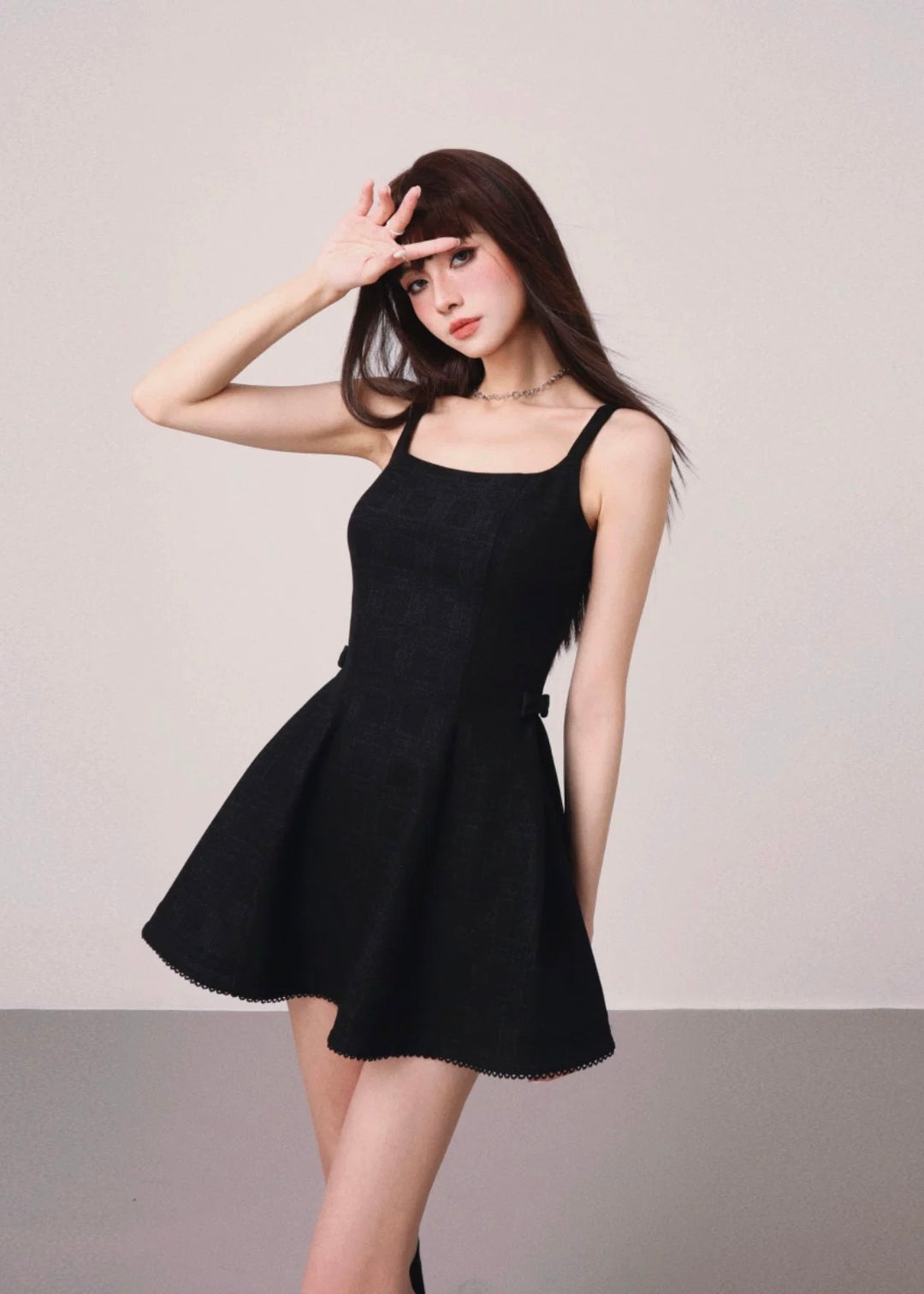 Side ribbon French mini dress / mu1122