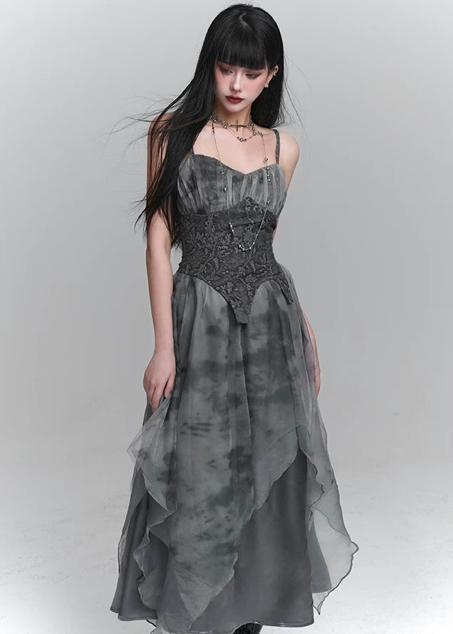 dark ruffle suspender dress / LG1231 