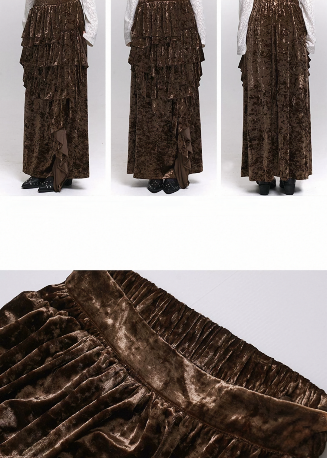 VELVET CASCADE RUFFLE MAXI SKIRT / LG1479