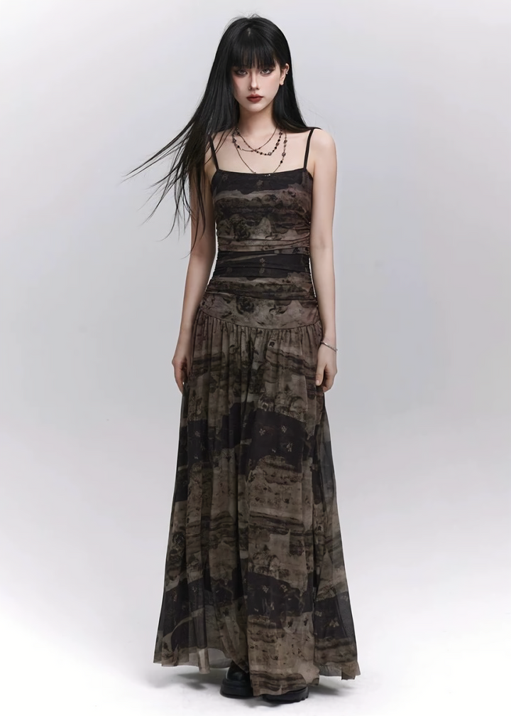 Abstract Noir Cami Dress / lg1327 