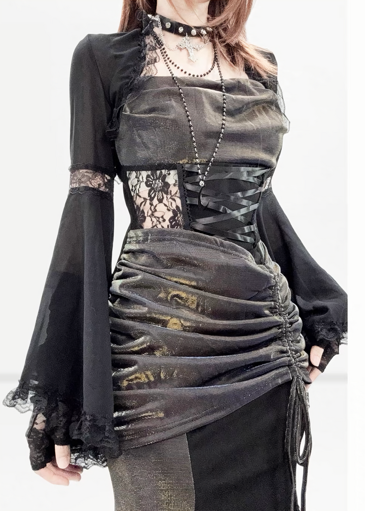 IRIDESCENT LACE-UP LONG DRESS SET / LG1705
