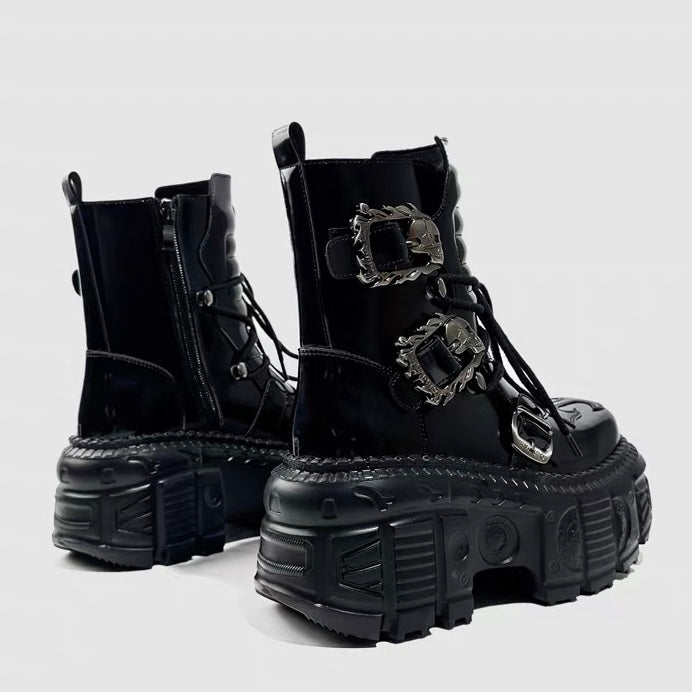 DARK BUCKLE PLATFORM BOOTS / V1173
