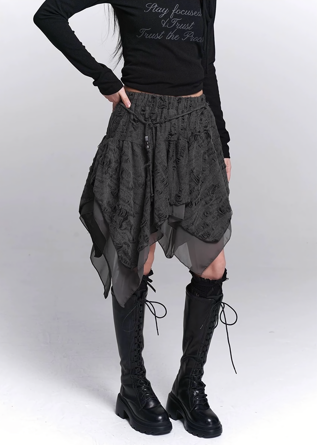 IRREGULAR DAMAGE LAYERED SKIRT / LG1543