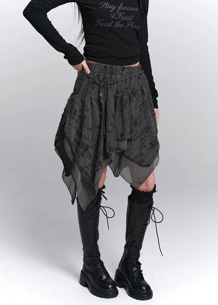 IRREGULAR DAMAGE LAYERED SKIRT / LG1543