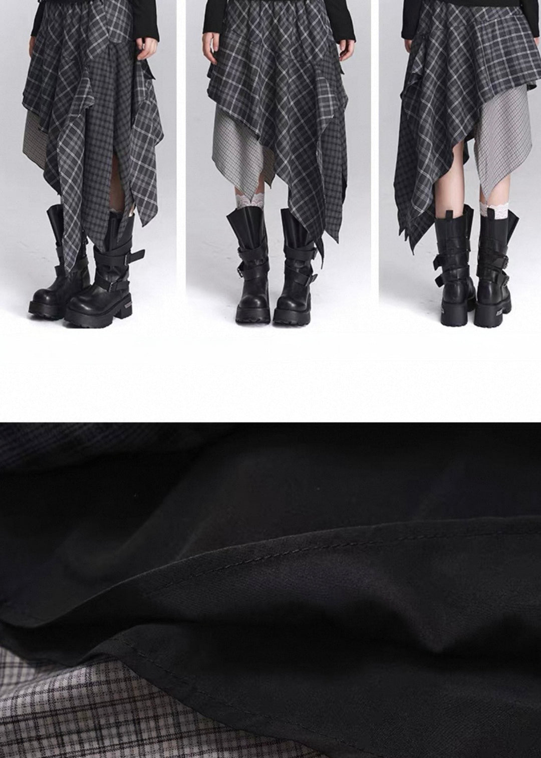 ASYMMETRY CHECK DRAPE SKIRT / LG1447