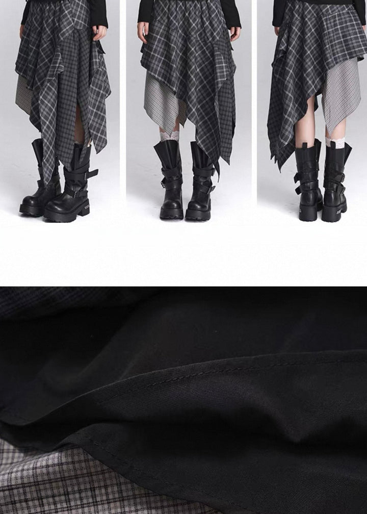 ASYMMETRY CHECK DRAPE SKIRT / LG1447