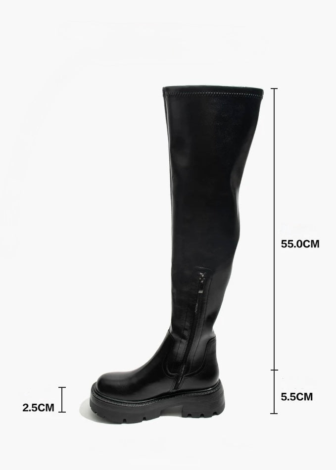 track sole knee high boots / v1108